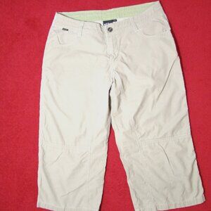 Kuhl Kuhldry Stretch Capris - Tan w/ Flap Pockets and Light Floral Embellishment